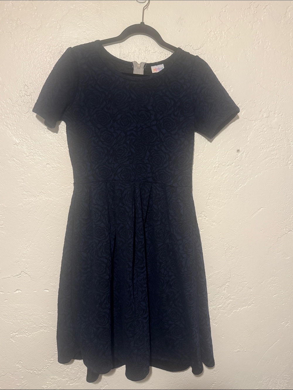 Lularoe Amelia Navy Floral Jacquard Short Sleeve Dress